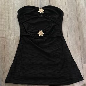 SHEIN Black Ruched Embellished Strapless Mini Dress